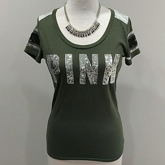 PINK Victoria's Secret Tops - VICTORIA SECRET PINK GREEN MAJOR BLING TOP SZ L